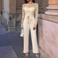 Elegant Vintage-Inspired One-Piece Lace Patchwork Solid Color Tie Waist Jumpsuits