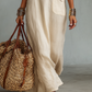 Women's Minimalist Linen Blend Embroidered Short-sleeved Shirt Maxi Dress