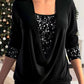 🎁Last Day Sale 50% OFF🎄Sequin Loose Smocked Fake Two-Piece Top