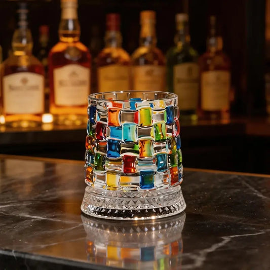 Hand-Painted Embossed Rotating Whiskey Glass – Minimal Luxury Crystal Tumbler with Smooth Spin Design