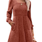 🍂2025 Autumn New Style 60% OFF⏰Women's Square Neck Lantern Sleeve Ribbed Dress|Glow in Autumnal Elegance!🍁
