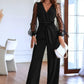 “Polka Dots” Elegant V Neck, Long Sleeve Jumpsuit for Women