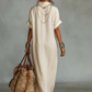 Women's Minimalist Linen Blend Embroidered Short-sleeved Shirt Maxi Dress