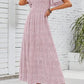 🌷LAST DAY SALE 50% OFF!!💥2026 Summer Casual Floral Print Short Flutter Sleeve Crew Neck Smocked High Waist Flowy Maxi Dress