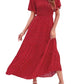 🌷LAST DAY SALE 50% OFF!!💥2026 Summer Casual Floral Print Short Flutter Sleeve Crew Neck Smocked High Waist Flowy Maxi Dress
