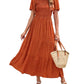 🌷LAST DAY SALE 50% OFF!!💥2026 Summer Casual Floral Print Short Flutter Sleeve Crew Neck Smocked High Waist Flowy Maxi Dress