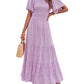 🌷LAST DAY SALE 50% OFF!!💥2026 Summer Casual Floral Print Short Flutter Sleeve Crew Neck Smocked High Waist Flowy Maxi Dress