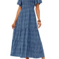🌷LAST DAY SALE 50% OFF!!💥2026 Summer Casual Floral Print Short Flutter Sleeve Crew Neck Smocked High Waist Flowy Maxi Dress