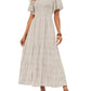 🌷LAST DAY SALE 50% OFF!!💥2026 Summer Casual Floral Print Short Flutter Sleeve Crew Neck Smocked High Waist Flowy Maxi Dress