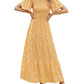 🌷LAST DAY SALE 50% OFF!!💥2026 Summer Casual Floral Print Short Flutter Sleeve Crew Neck Smocked High Waist Flowy Maxi Dress