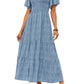 🌷LAST DAY SALE 50% OFF!!💥2026 Summer Casual Floral Print Short Flutter Sleeve Crew Neck Smocked High Waist Flowy Maxi Dress