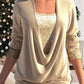 🎁Last Day Sale 50% OFF🎄Sequin Loose Smocked Fake Two-Piece Top