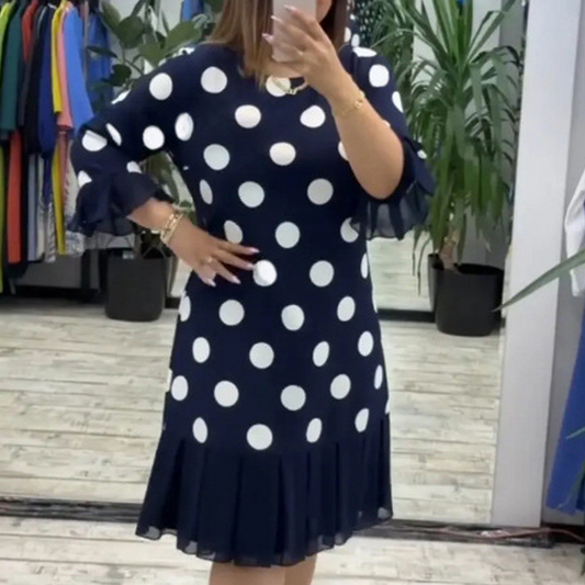 Women Polka Dot Pleated Splicing Dress