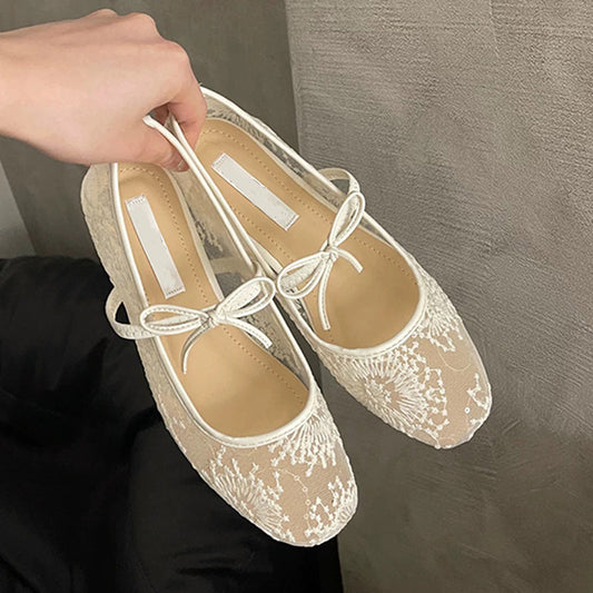 Elegant Mesh Ballet Shoes with Bow