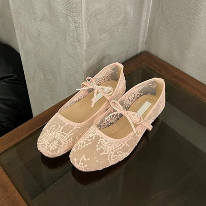 Elegant Mesh Ballet Shoes with Bow