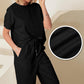 HOT SALE🔥Women's Textured Loose Fit T Shirt and Drawstring Pants Casual Set