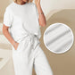 HOT SALE🔥Women's Textured Loose Fit T Shirt and Drawstring Pants Casual Set
