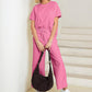 HOT SALE🔥Women's Textured Loose Fit T Shirt and Drawstring Pants Casual Set
