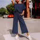 HOT SALE🔥Women's Textured Loose Fit T Shirt and Drawstring Pants Casual Set