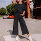 HOT SALE🔥Women's Textured Loose Fit T Shirt and Drawstring Pants Casual Set