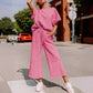 HOT SALE🔥Women's Textured Loose Fit T Shirt and Drawstring Pants Casual Set