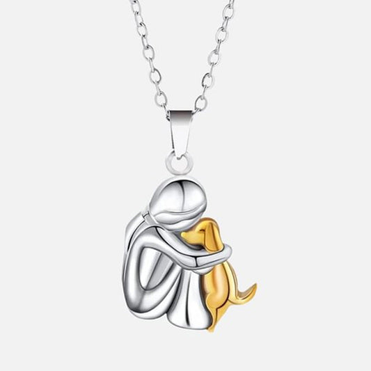 Little Girl Hugging Dog Ear Studs & Necklace