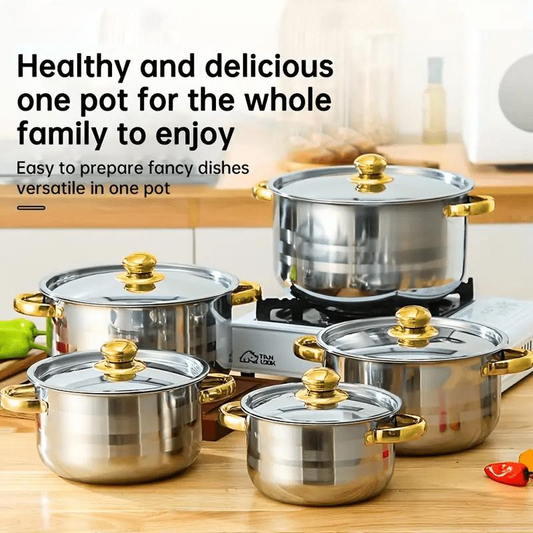 📢📢47%  OFF !! ⏰5-Piece Stainless Steel Cookware Set with Glass Lids