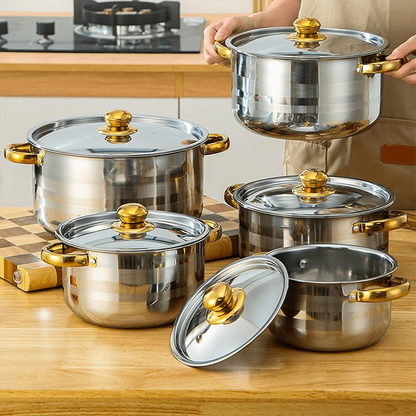 📢📢47%  OFF !! ⏰5-Piece Stainless Steel Cookware Set with Glass Lids