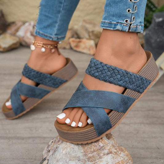 👡 50% OFF NOW! 🔥 Women's Criss-Cross Woven Strap Wedge Sandals – Comfortable, Stylish & Perfect for Summer Days ☀️