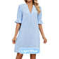 Women's Solid Color V-Neck Loose Fit Half Sleeve Dress