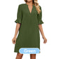 Women's Solid Color V-Neck Loose Fit Half Sleeve Dress