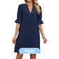 Women's Solid Color V-Neck Loose Fit Half Sleeve Dress